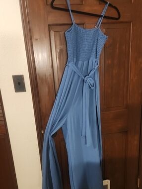 COSMIC BEAUTY Blue Smocked Jump Suit with Belt